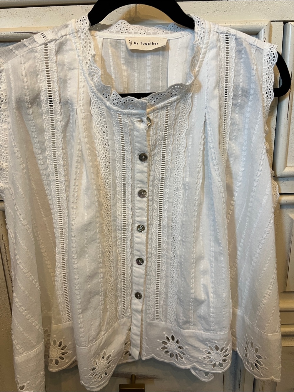 By Together White Eyelet Lace Button-Down Top
